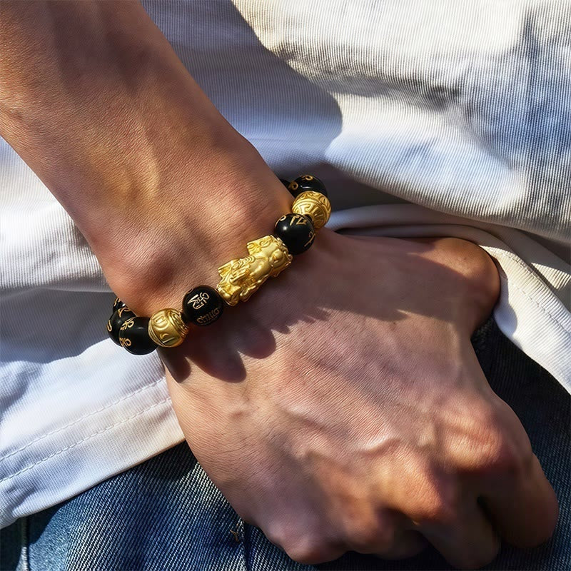 FuAttract Abundance & Protection – Black Onyx Om Mani Padme Hum Beads Pixiu Bracelet - image 12