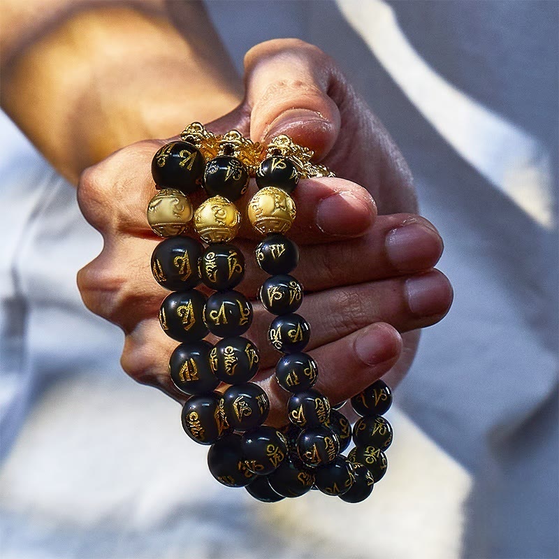 FuAttract Abundance & Protection – Black Onyx Om Mani Padme Hum Beads Pixiu Bracelet - image 4