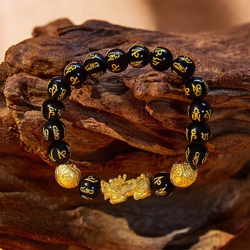 FuAttract Abundance & Protection – Black Onyx Om Mani Padme Hum Beads Pixiu Bracelet - image 2