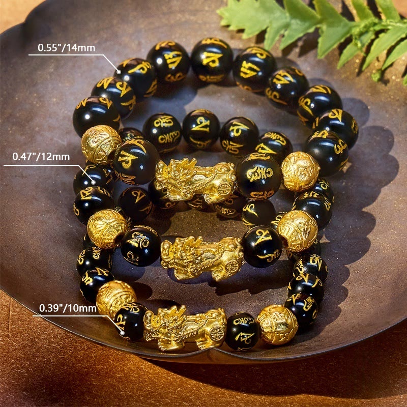 FuAttract Abundance & Protection – Black Onyx Om Mani Padme Hum Beads Pixiu Bracelet - image 4
