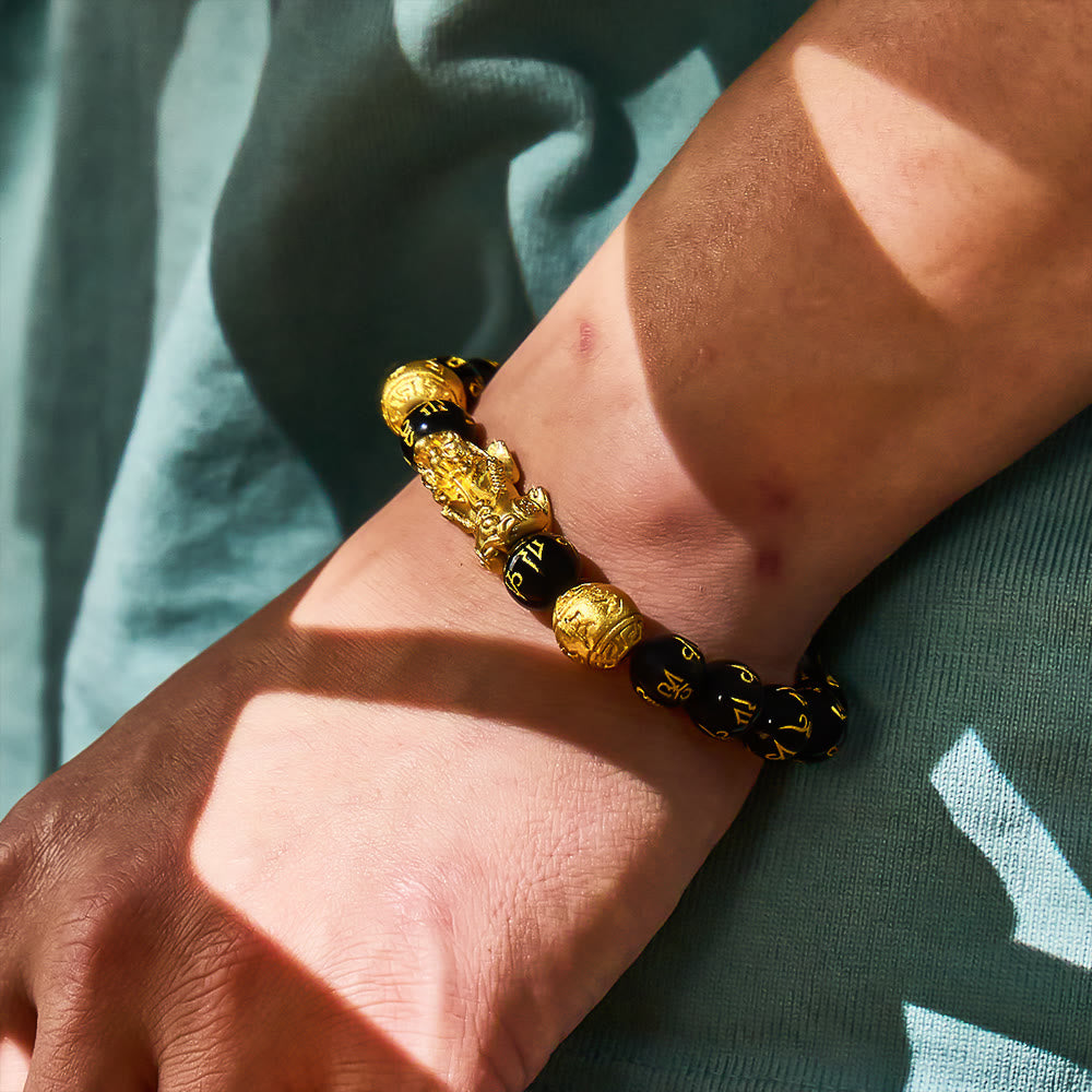FuAttract Abundance & Protection – Black Onyx Om Mani Padme Hum Beads Pixiu Bracelet - image 3