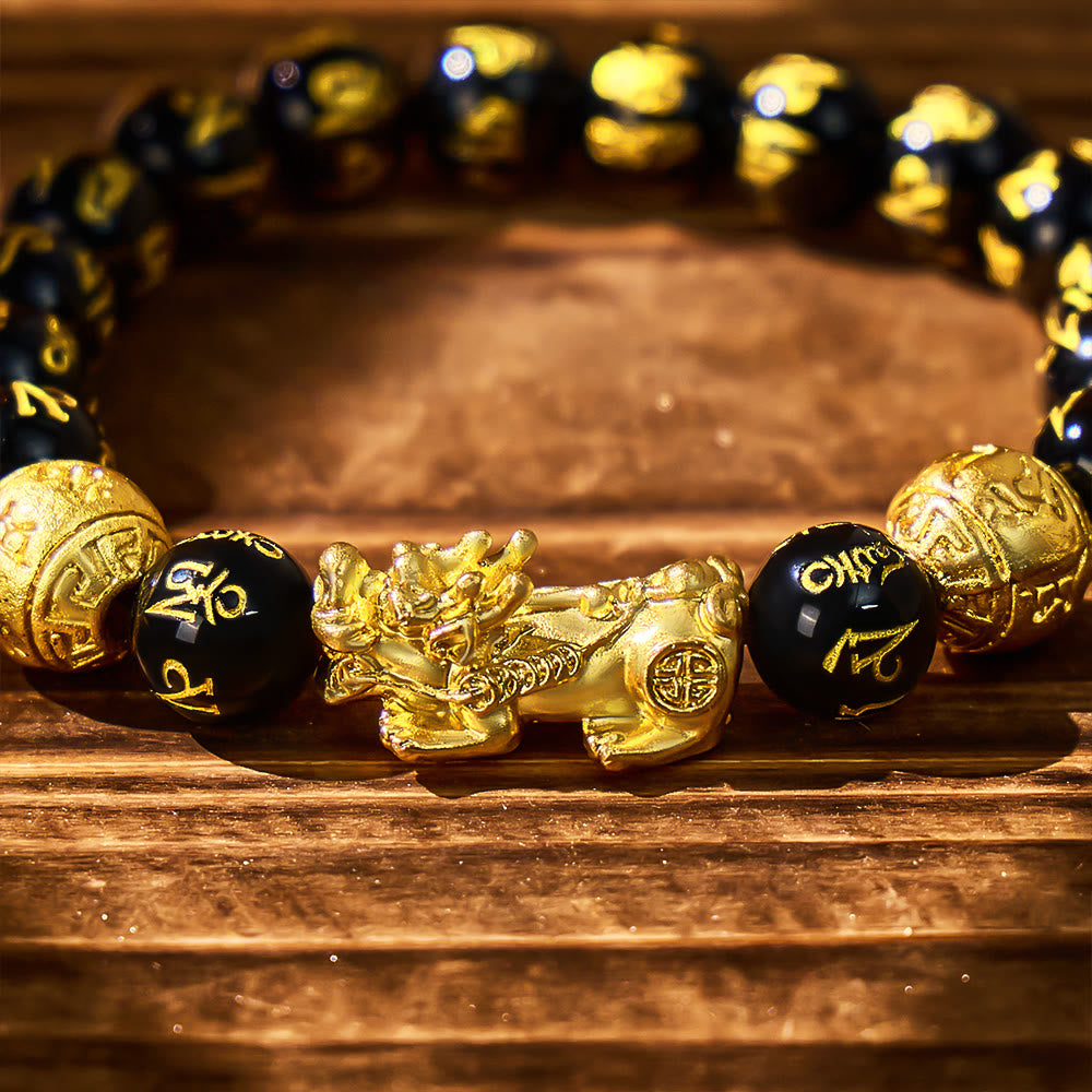FuAttract Abundance & Protection – Black Onyx Om Mani Padme Hum Beads Pixiu Bracelet - image 5