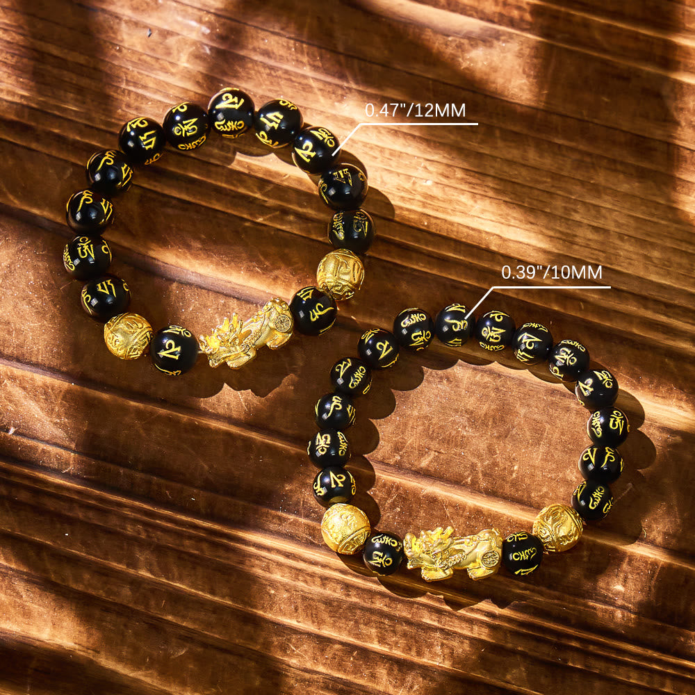 FuAttract Abundance & Protection – Black Onyx Om Mani Padme Hum Beads Pixiu Bracelet - image 4