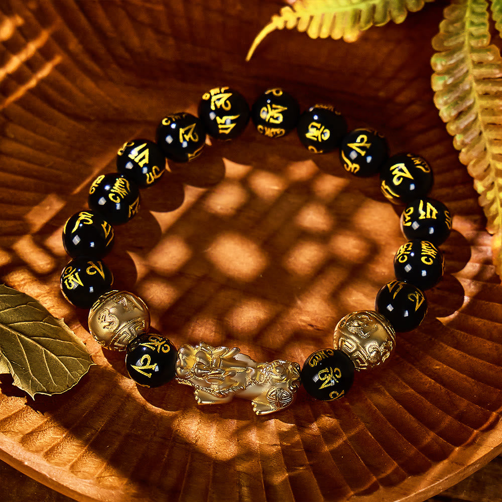 FuAttract Abundance & Protection – Black Onyx Om Mani Padme Hum Beads Pixiu Bracelet - image 2