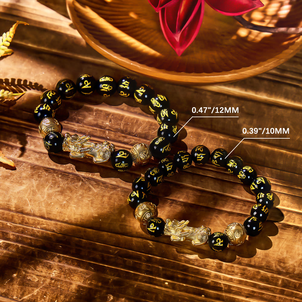 FuAttract Abundance & Protection – Black Onyx Om Mani Padme Hum Beads Pixiu Bracelet - image 4