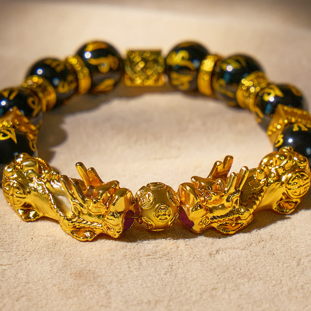 FuAttract Calm & Protection - Black Onyx Om Mani Padme Hum Beads Pixiu Bracelet - image 4