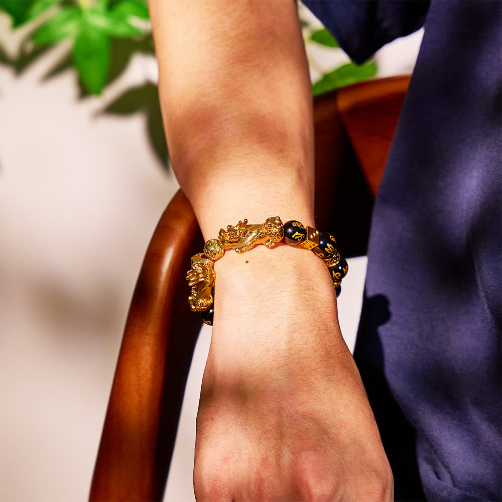 FuAttract Calm & Protection - Black Onyx Om Mani Padme Hum Beads Pixiu Bracelet - image 3