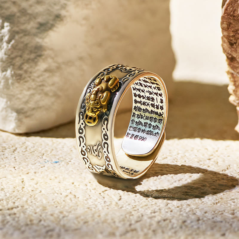 FuAttract Celestial Fortune - Adjustable Silver Pixiu Ring with Sacred Om Mani Mantra - Slim Fit - image 0
