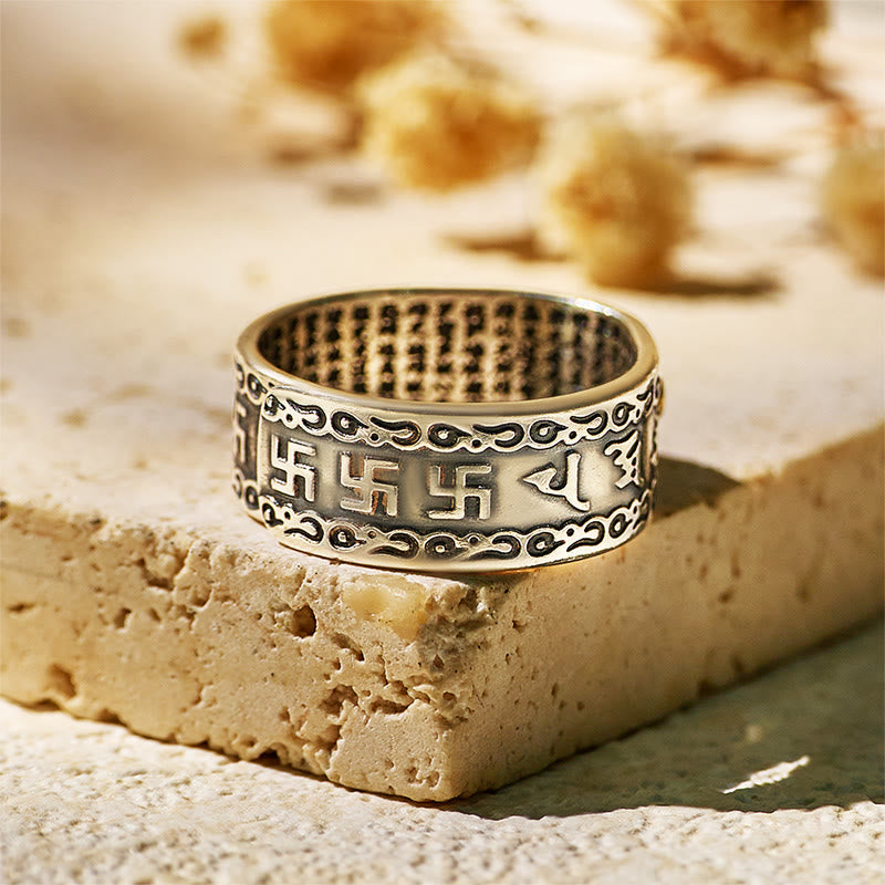 FuAttract Celestial Fortune - Adjustable Silver Pixiu Ring with Sacred Om Mani Mantra - image 1