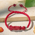 FuAttract Protective Power – Handcrafted Cinnabar Pixiu Braided Bracelet - Adjustable Rope - Wine red - image 0