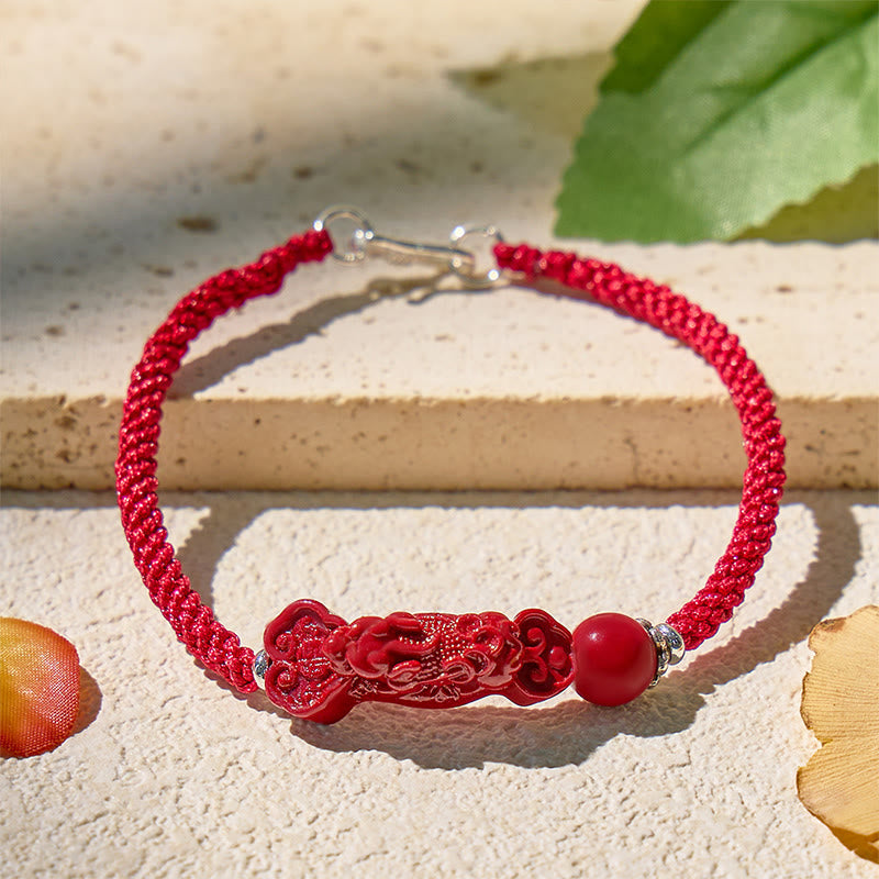 FuAttract Protective Power – Handcrafted Cinnabar Pixiu Braided Bracelet - Buckle Rope - Wine red - image 14