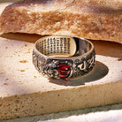 FuAttract Focused Power - Sacred Script Adjustable Silver Garnet Pixiu Ring - image 2