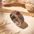 FuAttract Focused Power - Sacred Script Adjustable Silver Garnet Pixiu Ring - image 1