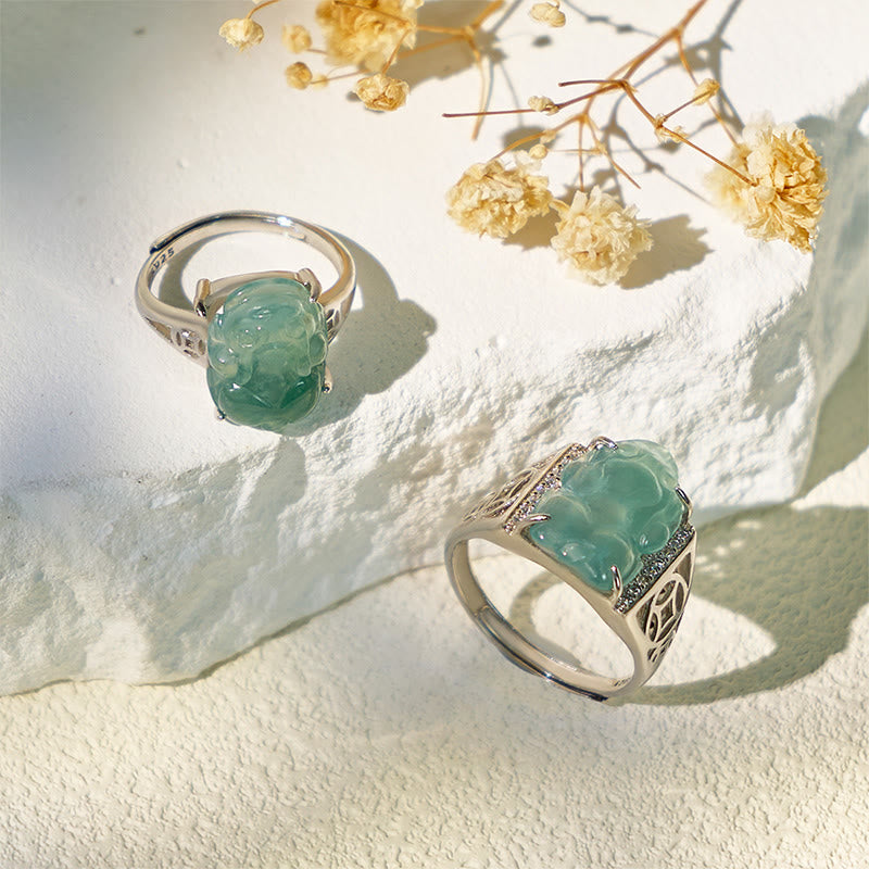 FuAttract Eternal Guardian -  Ice Jade Pixiu Adjustable Sterling Silver Ring - image 4