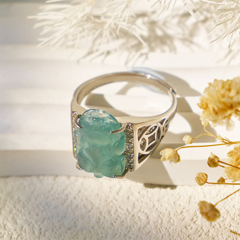 FuAttract Eternal Guardian -  Ice Jade Pixiu Adjustable Sterling Silver Ring - image 9
