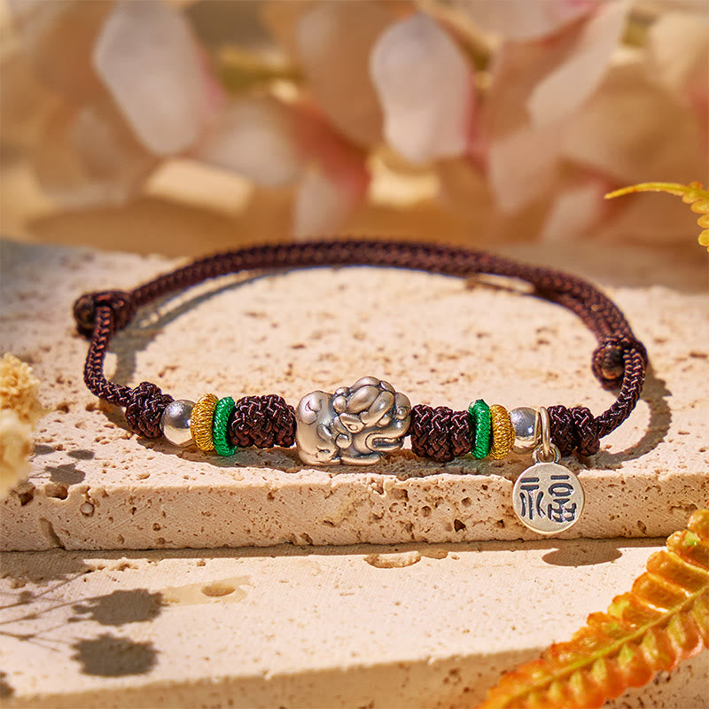 Fuattract Prosperity Braid - Hand-Knotted Fu Charm Silver Pixiu String Bracelet - image 13
