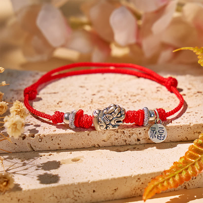 FuAttract Prosperity Braid - Hand-Knotted Fu Charm Silver Pixiu String Bracelet - image 1