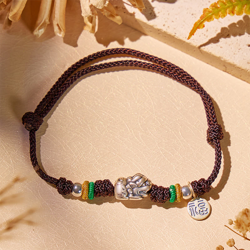 Fuattract Prosperity Braid - Hand-Knotted Fu Charm Silver Pixiu String Bracelet - image 14