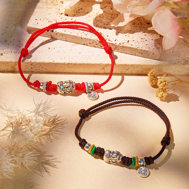 Fuattract Prosperity Braid - Hand-Knotted Fu Charm Silver Pixiu String Bracelet - image 4