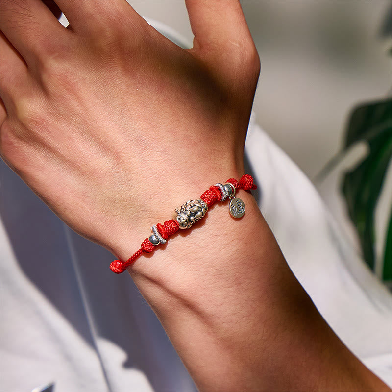 Fuattract Prosperity Braid - Hand-Knotted Fu Charm Silver Pixiu String Bracelet - image 3