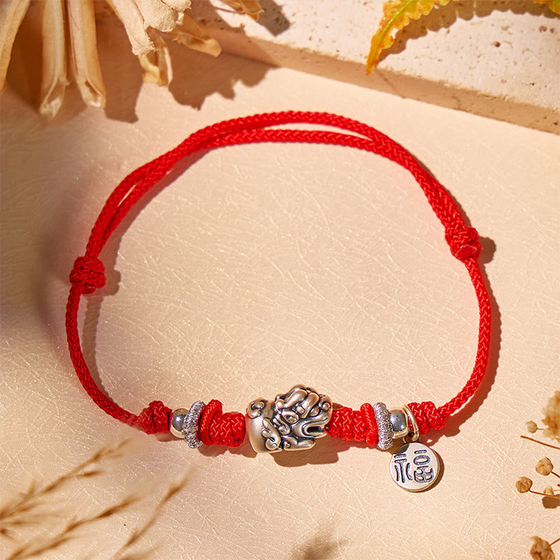Fuattract Prosperity Braid - Hand-Knotted Fu Charm Silver Pixiu String Bracelet - image 2