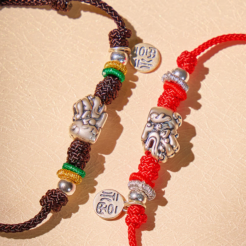 Fuattract Prosperity Braid - Hand-Knotted Fu Charm Silver Pixiu String Bracelet - image 9
