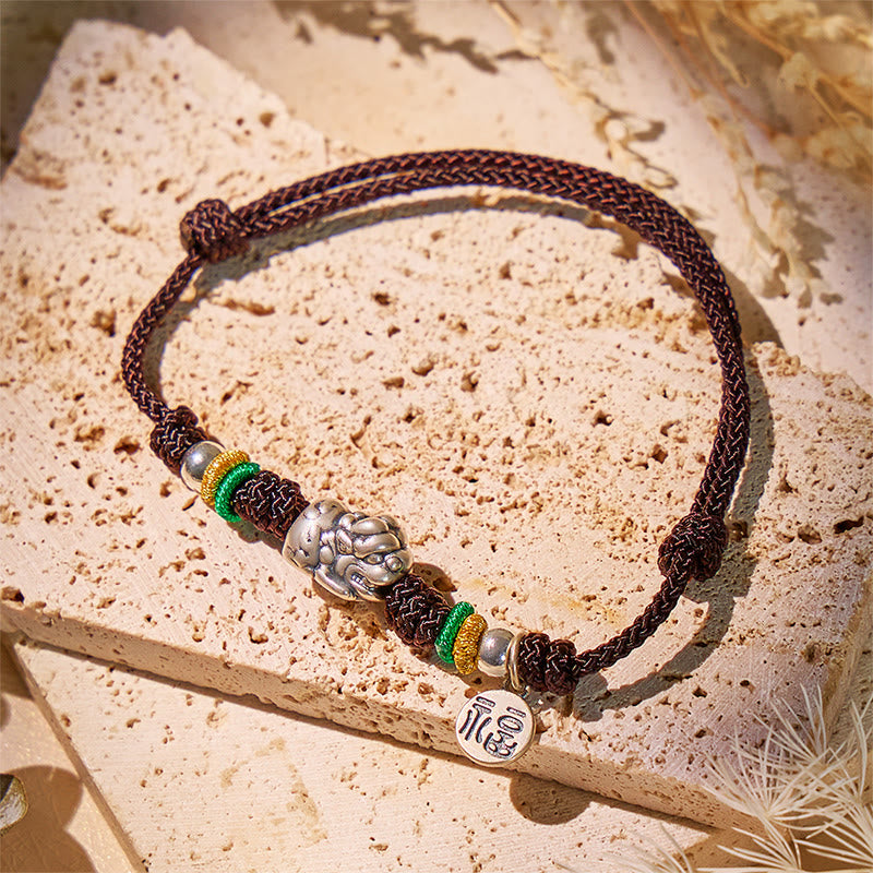 Fuattract Prosperity Braid - Hand-Knotted Fu Charm Silver Pixiu String Bracelet - Black - image 11
