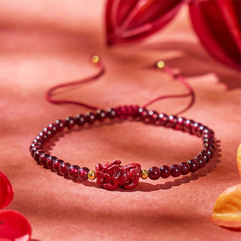 FuAttract Wealth Weaver - Natural Garnet Cinnabar Pixiu Hand-Knotted Bracelet - image 1