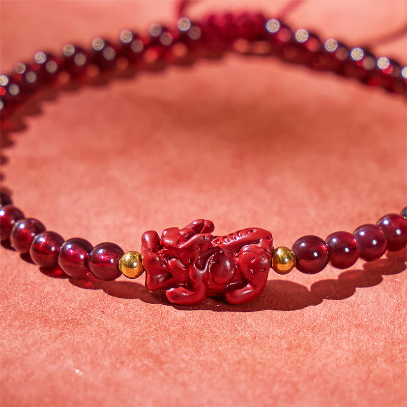 FuAttract Wealth Weaver - Natural Garnet Cinnabar Pixiu Hand-Knotted Bracelet - image 3