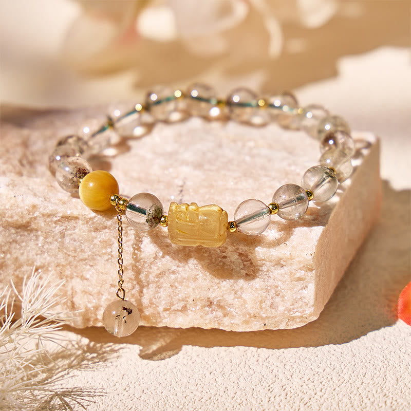 FuAttract Powerhouse of Prosperity - Gold Rutilated Pixiu Green Phantom Energy Bracelet - Green Phantom - image 0