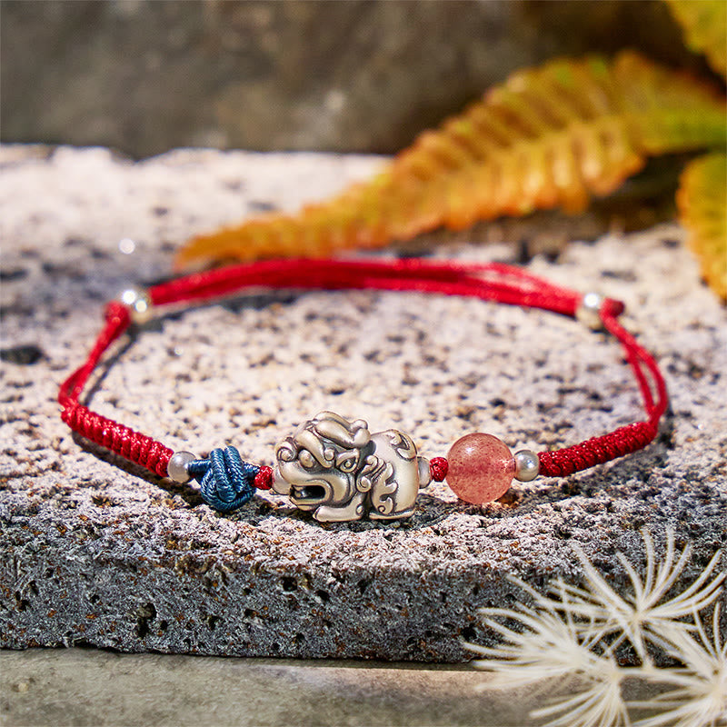 FuAttract Blossom Harmony - Sterling Silver Pixiu Strawberry Quartz Bead Braided Bracelet - Red - image 0