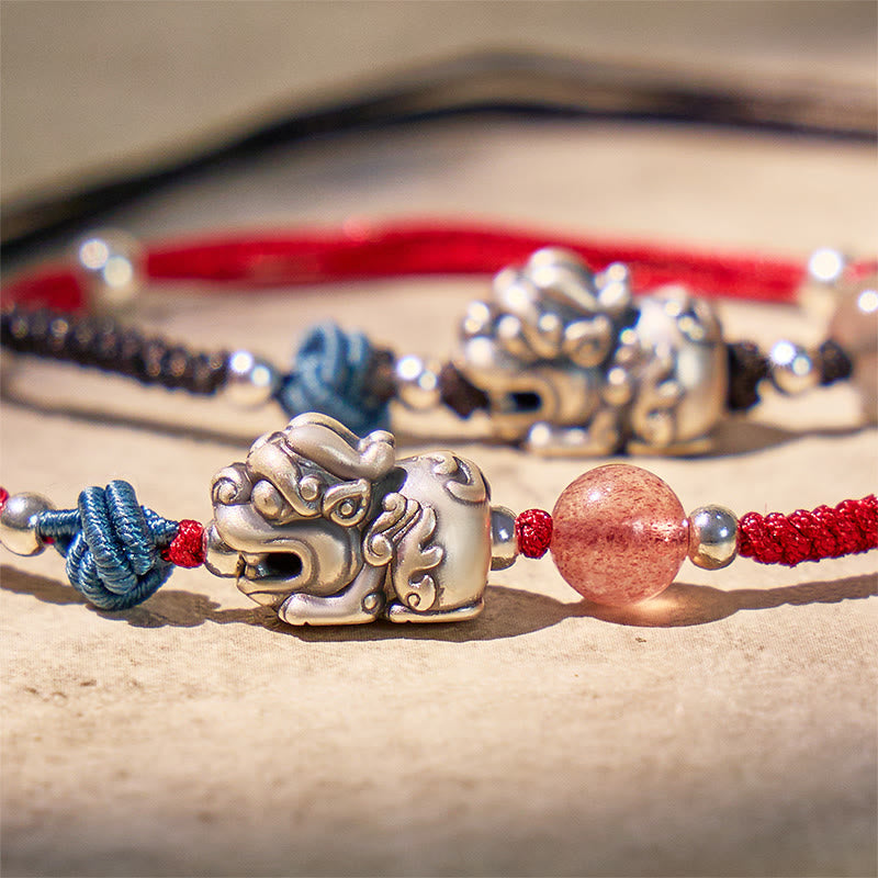 FuAttract Blossom Harmony - Sterling Silver Pixiu Strawberry Quartz Bead Braided Bracelet - image 6