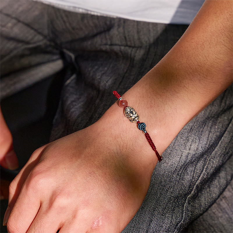 FuAttract Blossom Harmony - Sterling Silver Pixiu Strawberry Quartz Bead Braided Bracelet - image 4