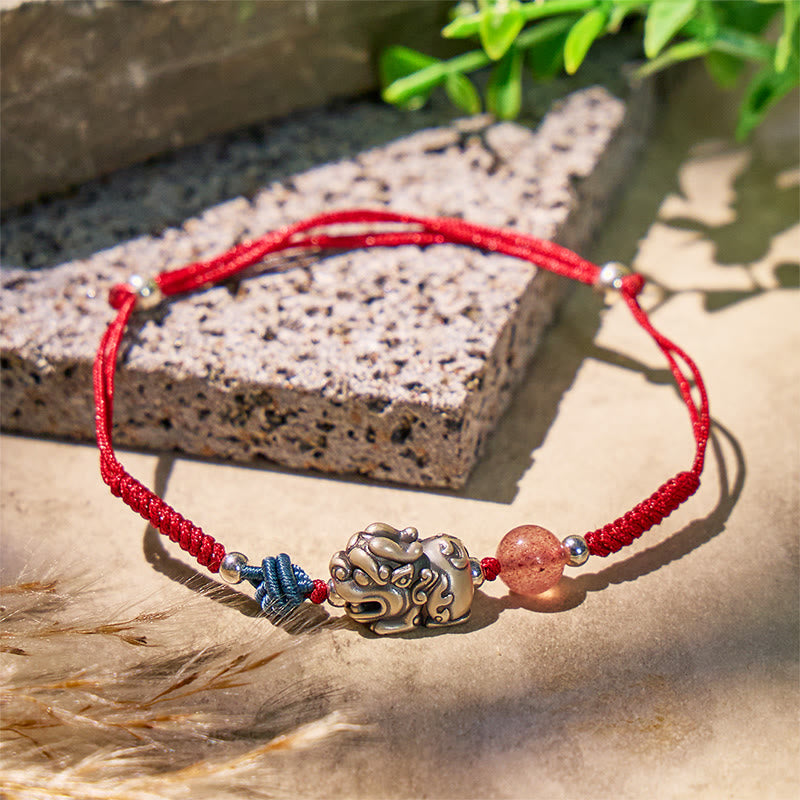 FuAttract Blossom Harmony - Sterling Silver Pixiu Strawberry Quartz Bead Braided Bracelet - image 2