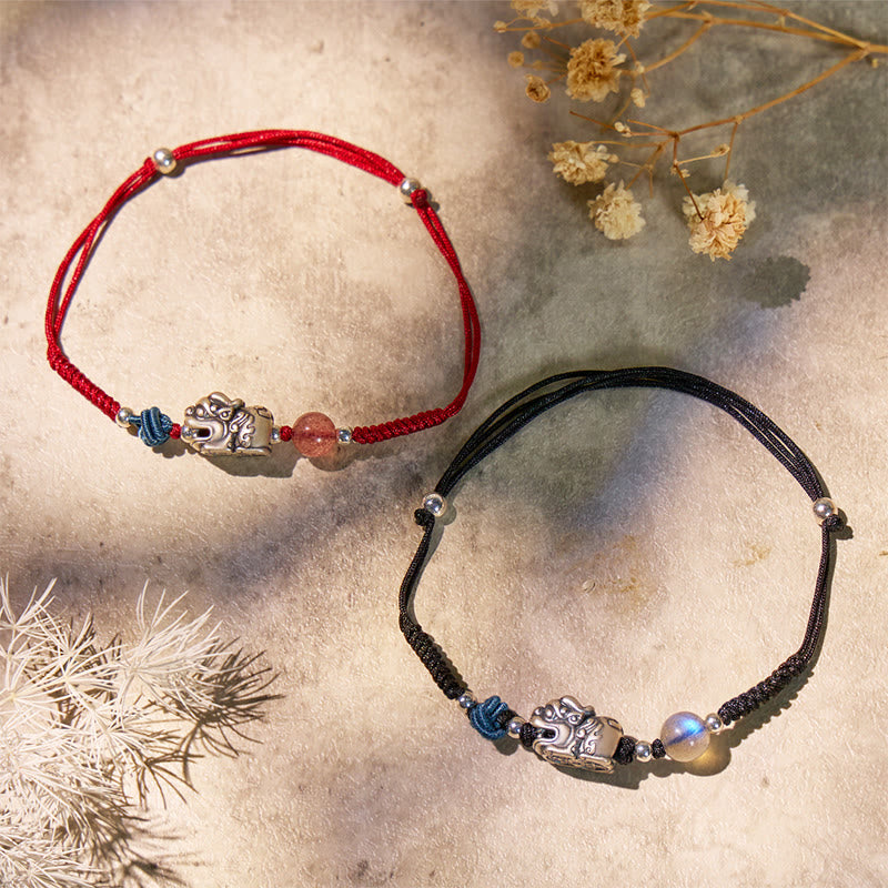 FuAttract Blossom Harmony - Sterling Silver Pixiu Strawberry Quartz Bead Braided Bracelet - image 5