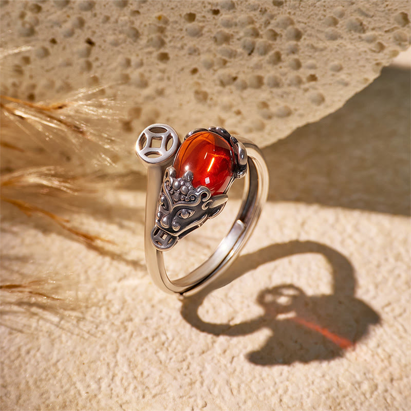 FuAttract Prosperity Coin Catalyst - Adjustable Silver Garnet Pixiu Wealth Ring - Garnet - image 0