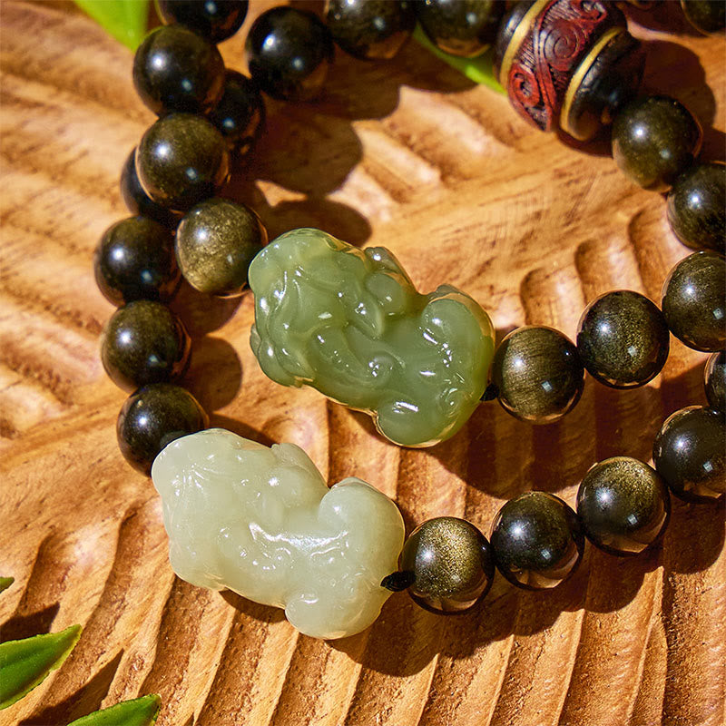 FuAttract Tranquil Wisdom - Handcrafted Jade Pixiu Golden Obsidian Bracelet - image 8