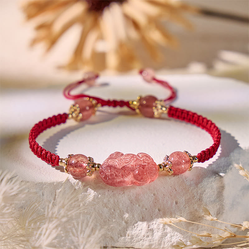 FuAttract Radiant Berry - Natural Strawberry Quartz Pixiu Red String Bracelet - image 2