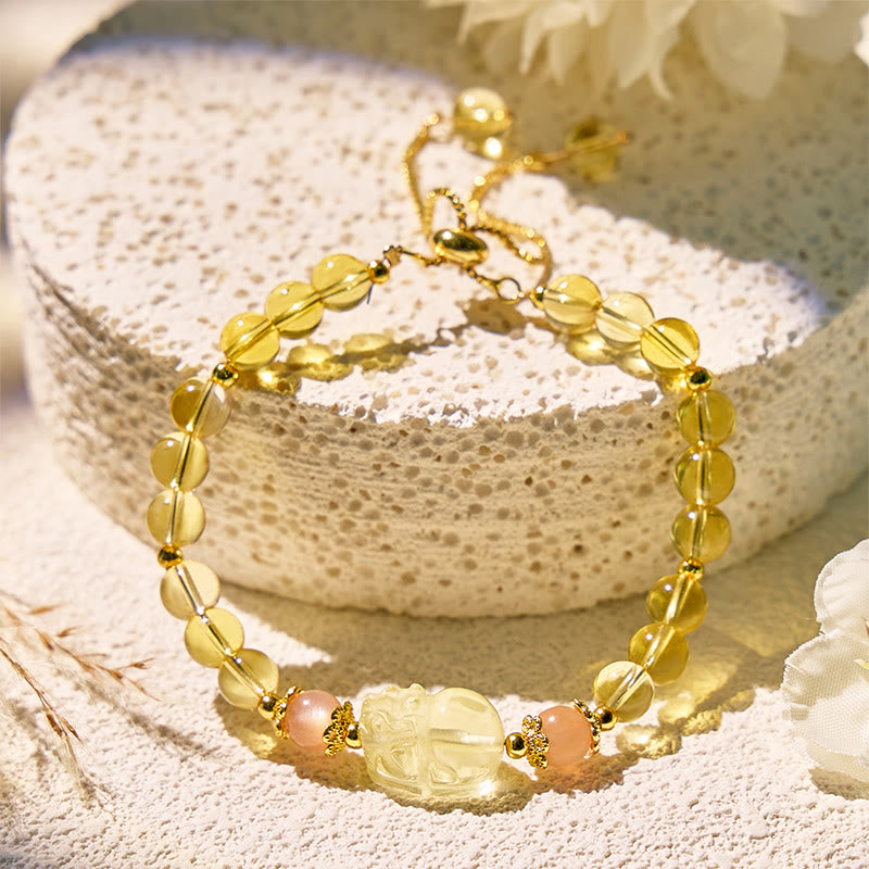 FuAttract Abundance & Healing Crystal Bracelet – Aquamarine, Strawberry Quartz & Pixiu - Citrine - image 0