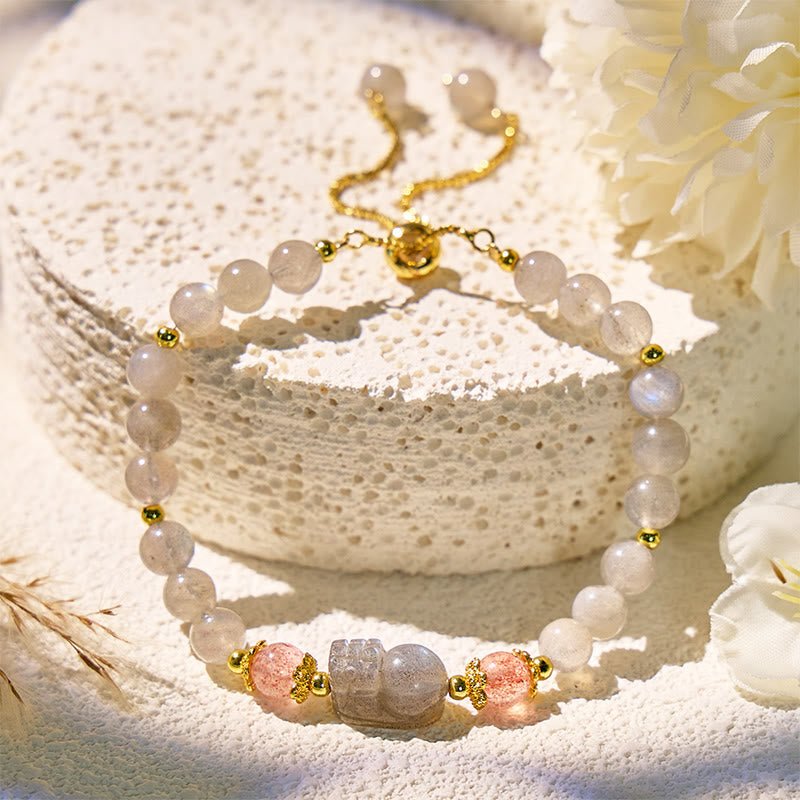 FuAttract Abundance & Healing Crystal Bracelet – Aquamarine, Strawberry Quartz & Pixiu - Moonstone - image 25