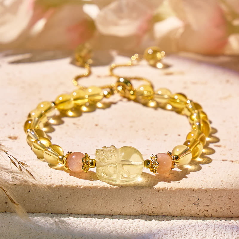 FuAttract Abundance & Healing Crystal Bracelet – Aquamarine, Strawberry Quartz & Pixiu - image 1