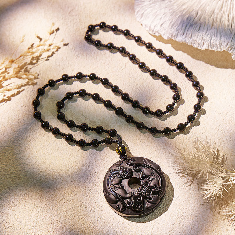 FuAttract Protection & Peace - Obsidian Double Pixiu Ping An Buckle Necklace - image 2