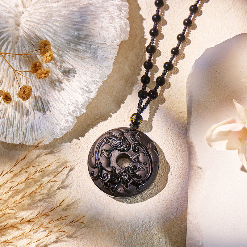 FuAttract Protection & Peace - Obsidian Double Pixiu Ping An Buckle Necklace - image 4