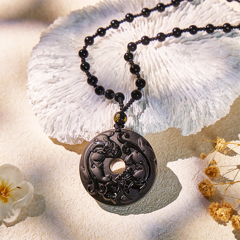 FuAttract Protection & Peace - Obsidian Double Pixiu Ping An Buckle Necklace - Black Obsidian - image 0