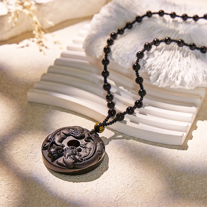 FuAttract Protection & Peace - Obsidian Double Pixiu Ping An Buckle Necklace - image 3
