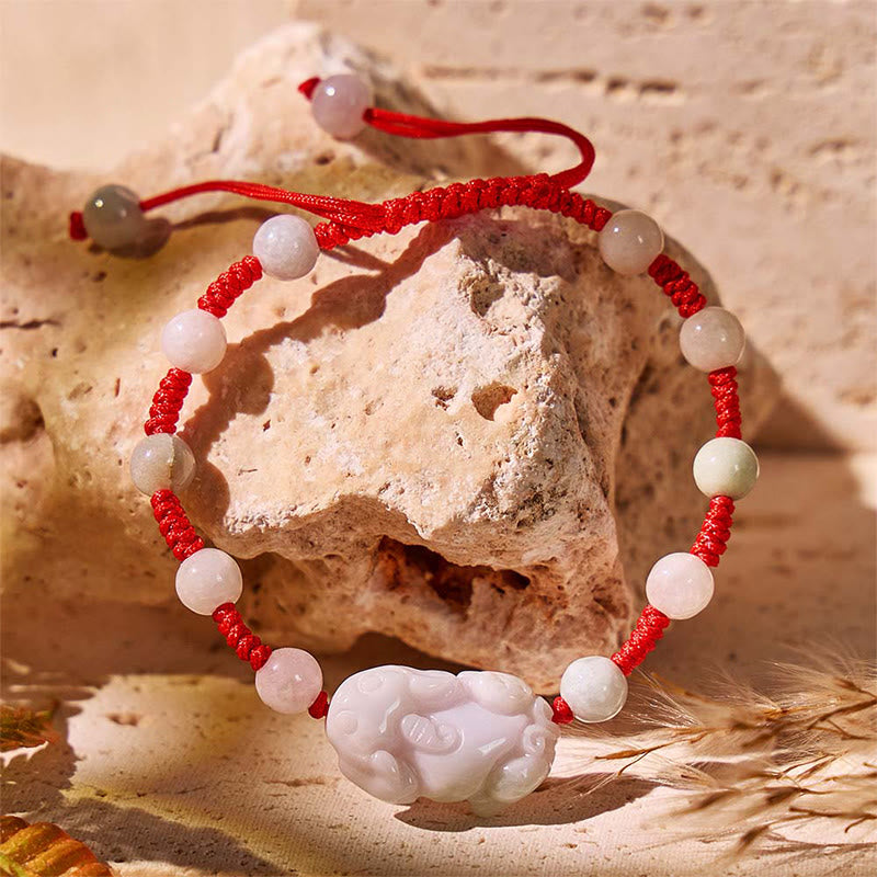 FuAttract Prosperity & Protection – Jadeite Pixiu Red String Bracelet - Jadeite - image 0