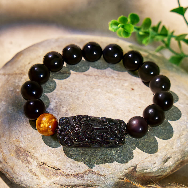 FuAttract Protection & Strength - Tiger Eye & Black Obsidian Pixiu Bracelet - 12mm - image 0