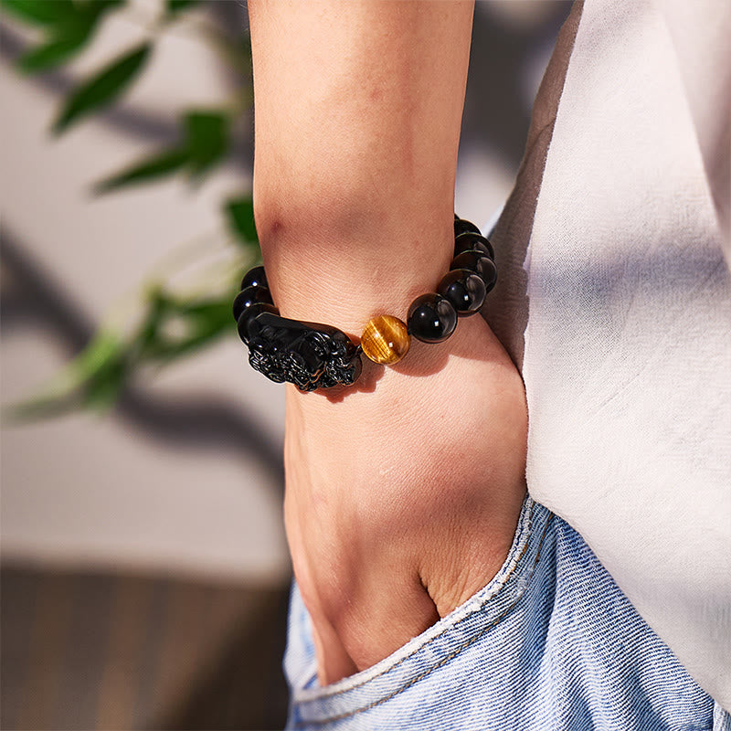 FuAttract Protection & Strength - Tiger Eye & Black Obsidian Pixiu Bracelet - image 5