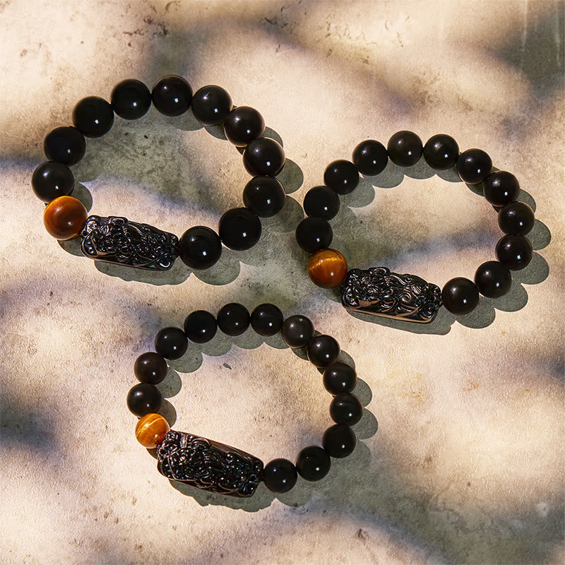 FuAttract Protection & Strength - Tiger Eye & Black Obsidian Pixiu Bracelet - image 6