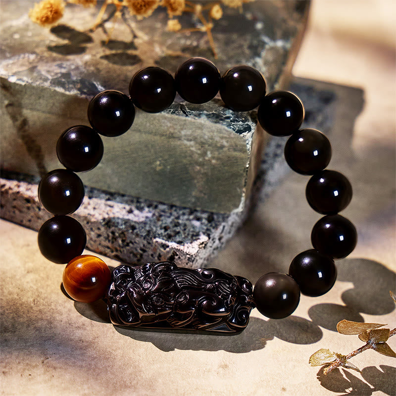 FuAttract Protection & Strength - Tiger Eye & Black Obsidian Pixiu Bracelet - image 2